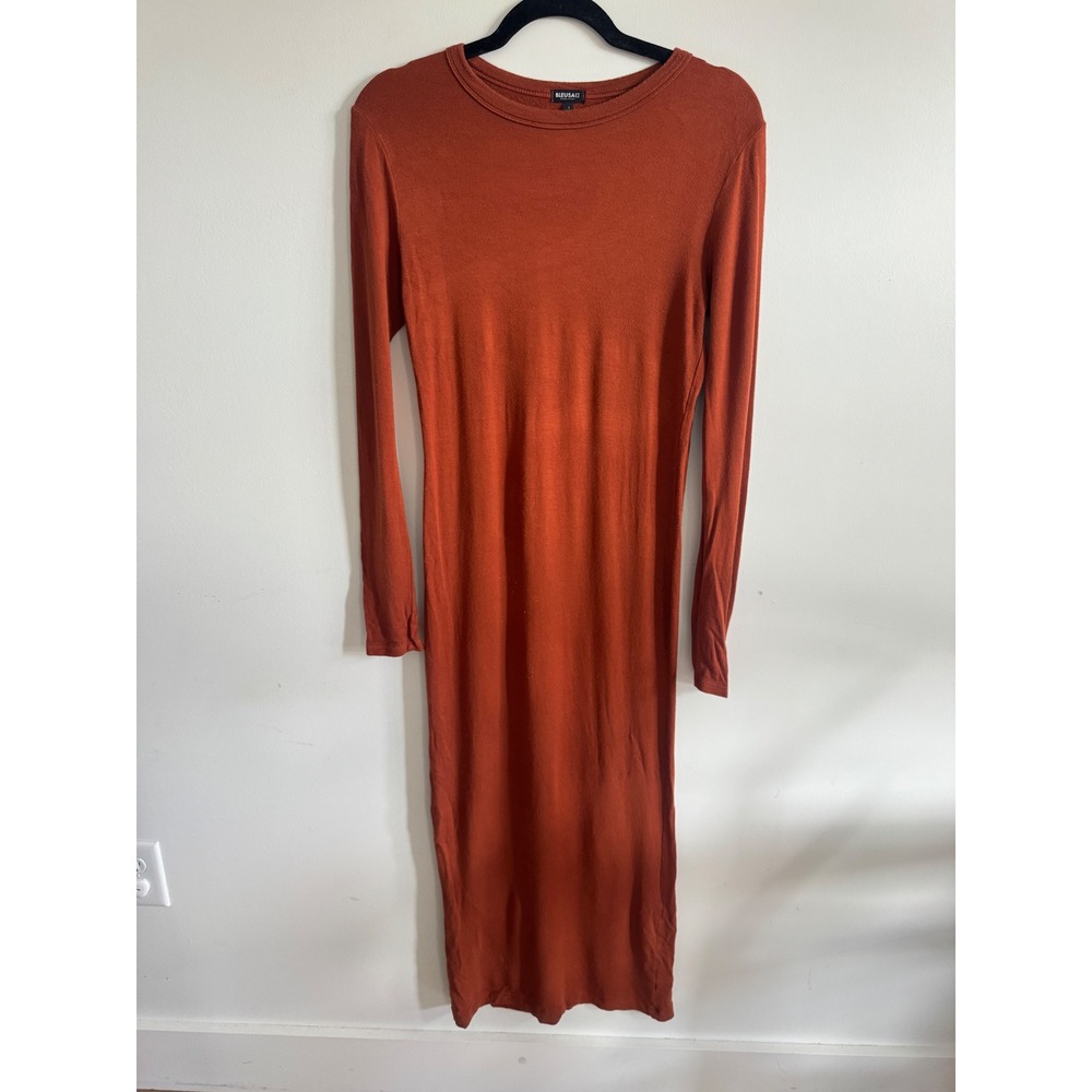 Bleusalt Malibu Rust Orange Long Sleeve Maxi Dress Size 1 Crew Neck Minimalist